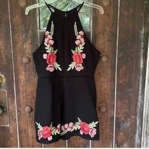 She + Sky | Floral Embroidered Romper Halter